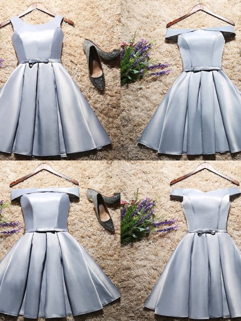 Short Knee Length Satin Sleeveless Cheap Evening Bridesmaid Dresses Wedding Party Formal Prom Homecoming Cocktail Dress Lace Up