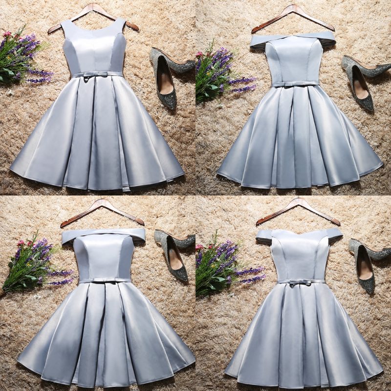 Short Knee Length Satin Sleeveless Cheap Evening Bridesmaid Dresses Wedding Party Formal Prom Homecoming Cocktail Dress Lace Up