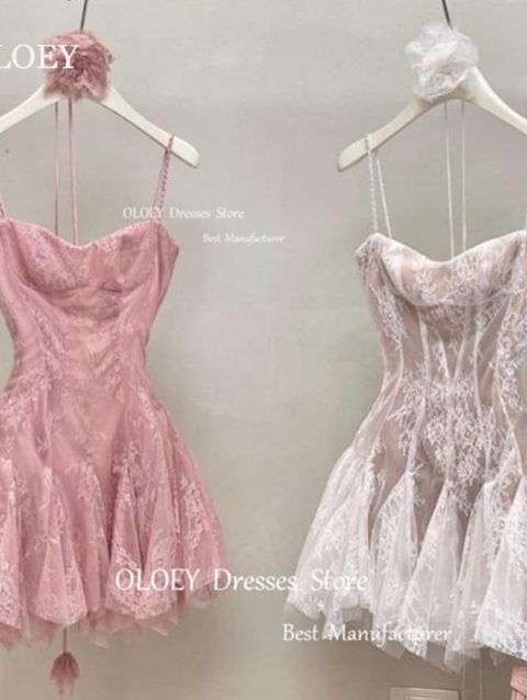 OLOEY Sexy Lace Mini Prom Cocktail Dresses Sweetheart Pleated Tulle Evening Dresses Beading Spaghetti Straps Women Beach Dresses