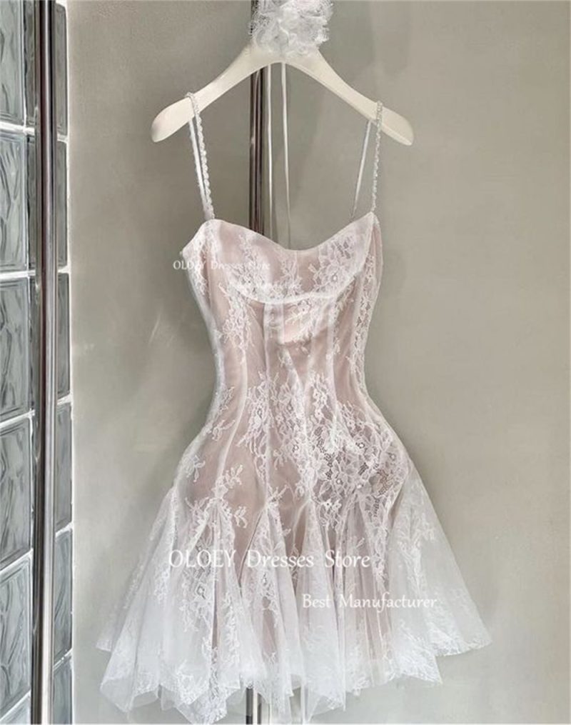 OLOEY Sexy Lace Mini Prom Cocktail Dresses Sweetheart Pleated Tulle Evening Dresses Beading Spaghetti Straps Women Beach Dresses - Image 2