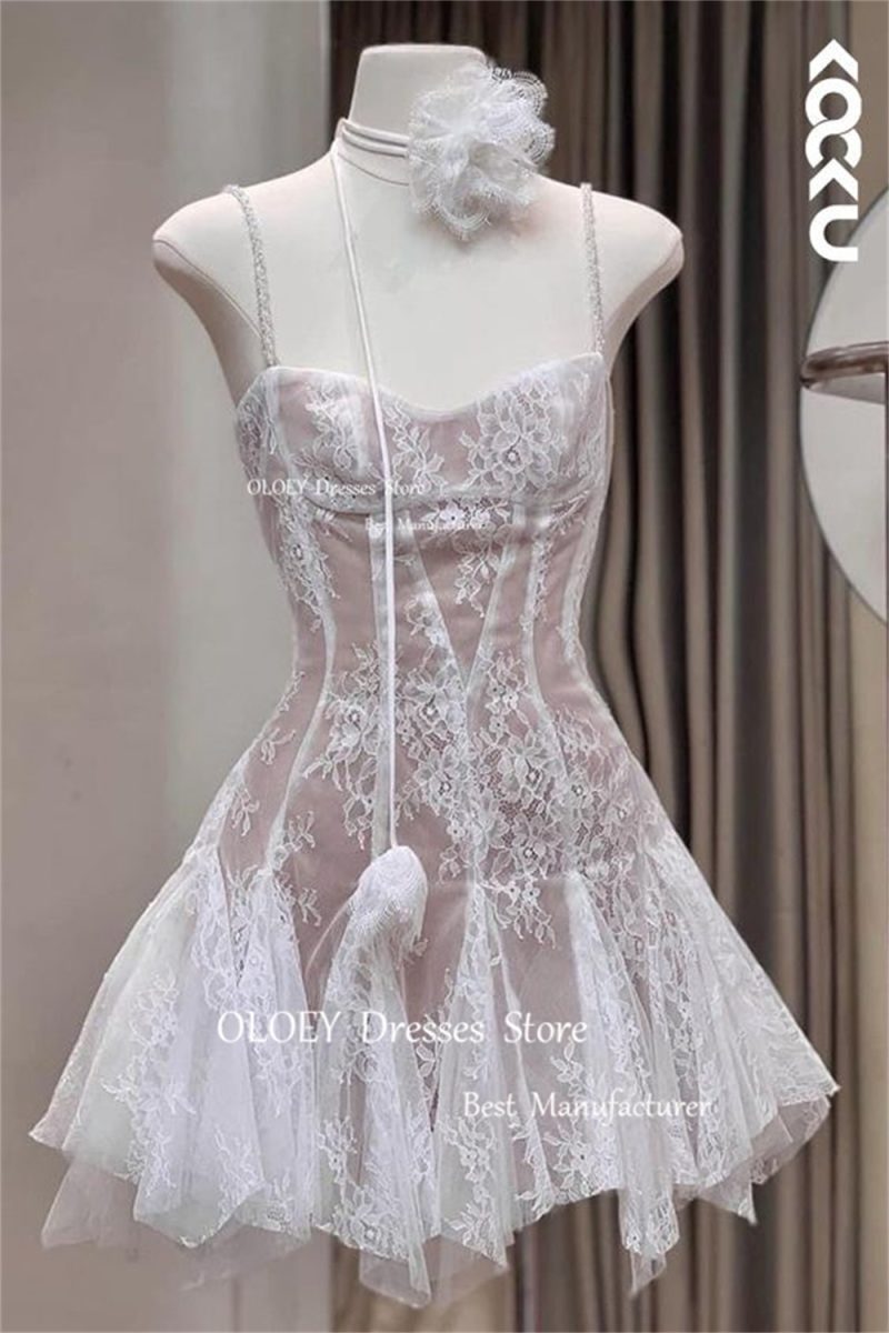 OLOEY Sexy Lace Mini Prom Cocktail Dresses Sweetheart Pleated Tulle Evening Dresses Beading Spaghetti Straps Women Beach Dresses - Image 3