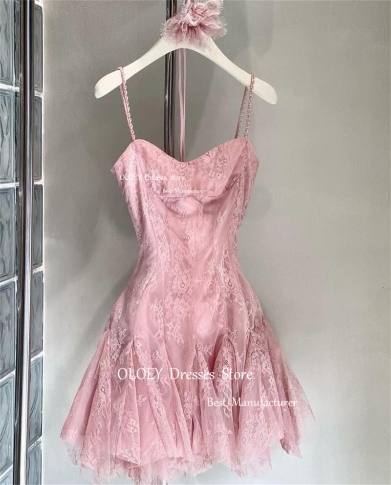 OLOEY Sexy Lace Mini Prom Cocktail Dresses Sweetheart Pleated Tulle Evening Dresses Beading Spaghetti Straps Women Beach Dresses - Image 4
