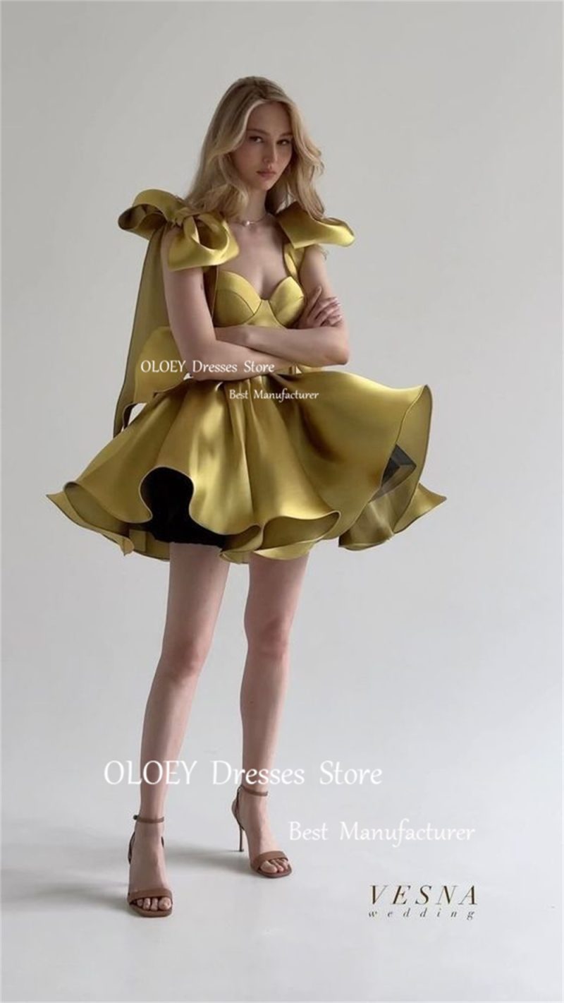 OLOEY Sexy Sweetheart Mini Prom Cocktail Dresses Ribbon Bow Sleeves Pleated Satin Evening Dress Customized Wedding Party Dress - Image 5