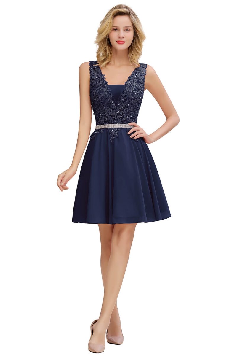 Newest Dusty Pink Sequins Lace Cocktail Dresses With Sashes Sexy V neck A Line Chiffon Short Party Gowns For Prom Evening 2025 - Image 9