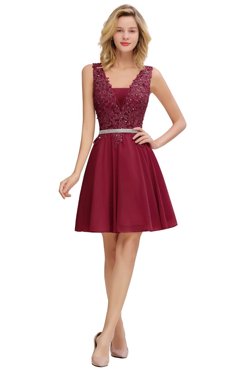Newest Dusty Pink Sequins Lace Cocktail Dresses With Sashes Sexy V neck A Line Chiffon Short Party Gowns For Prom Evening 2025 - Image 11