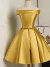Golden Off The Shoulder A Line Cocktail Dresses Lace Up Satin Short Party Dresses Elegant Wedding Bridesmaid Gowns Evening Gowns