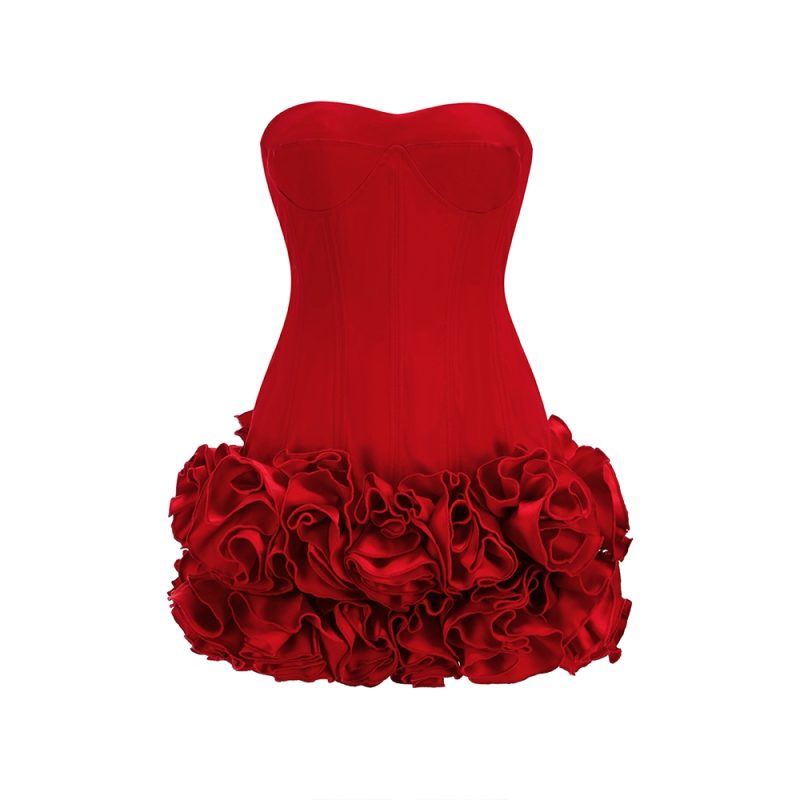 Red Color Women Sexy Strapless Ball Gown Mini Fashion Celebrity Nightclub Party Dress Birthday Cocktail Girls' Outfit - Image 6