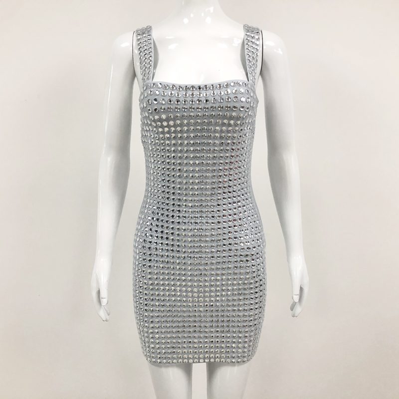 VC 2024 Summer New Women's Sexy Sleeveless Diamond Lace Up Mini Dress Shiny Crystals Bodycon Celebrity Club Party Cocktail Dress - Image 7