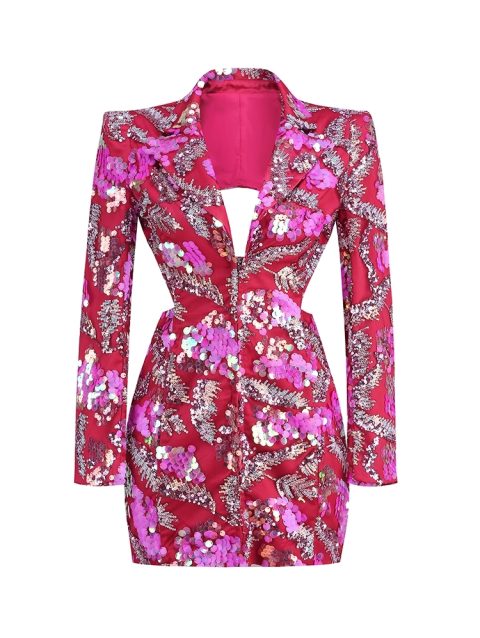 New Sexy V Neck Luxury Sequin Slim Blazer Dress Women Bright Sequined Long Sleeves Backless Mini Dress Evening Party Cocktail