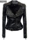 2025 Steampunk Rock Rivet Women's Leather Jacket Slim Short Streetwear Gothic Embroidery PU Leather Locomotive Coat Femme