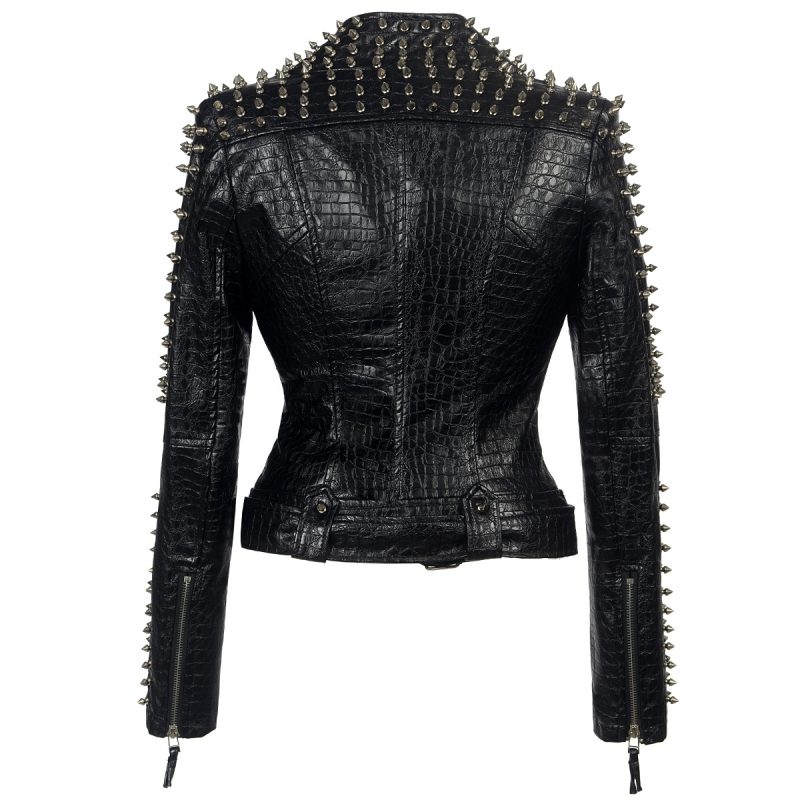 2025 Steampunk Rock Rivet Women's Leather Jacket Slim Short Streetwear Gothic Embroidery PU Leather Locomotive Coat Femme - Image 2