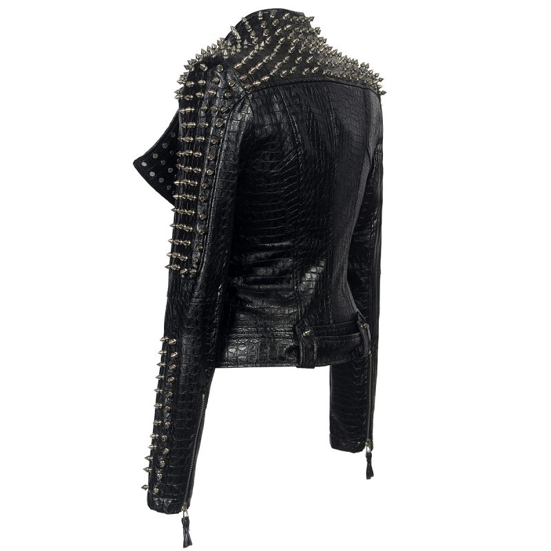 2025 Steampunk Rock Rivet Women's Leather Jacket Slim Short Streetwear Gothic Embroidery PU Leather Locomotive Coat Femme - Image 4