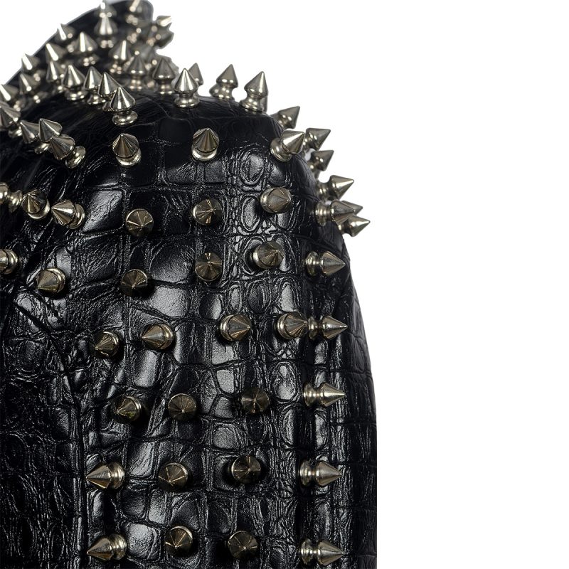 2025 Steampunk Rock Rivet Women's Leather Jacket Slim Short Streetwear Gothic Embroidery PU Leather Locomotive Coat Femme - Image 5