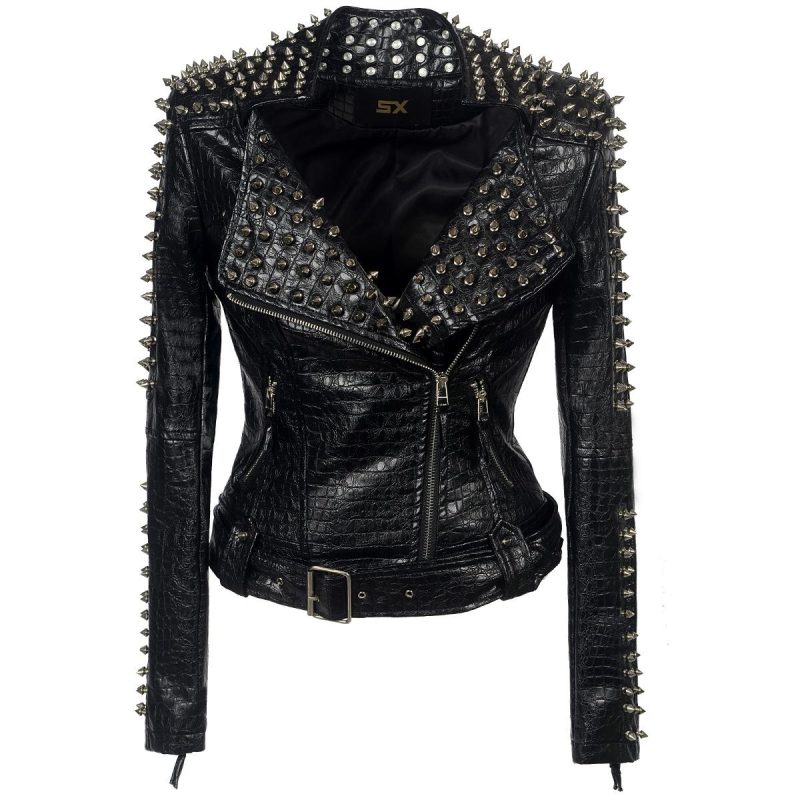 2025 Steampunk Rock Rivet Women's Leather Jacket Slim Short Streetwear Gothic Embroidery PU Leather Locomotive Coat Femme - Image 6
