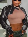 Red jacket Ladies Pu Leather Long Sleeve Crop Tops With Zipper Pu Leather Jacket Women Patent Leather Cropped Coat Short Jackets