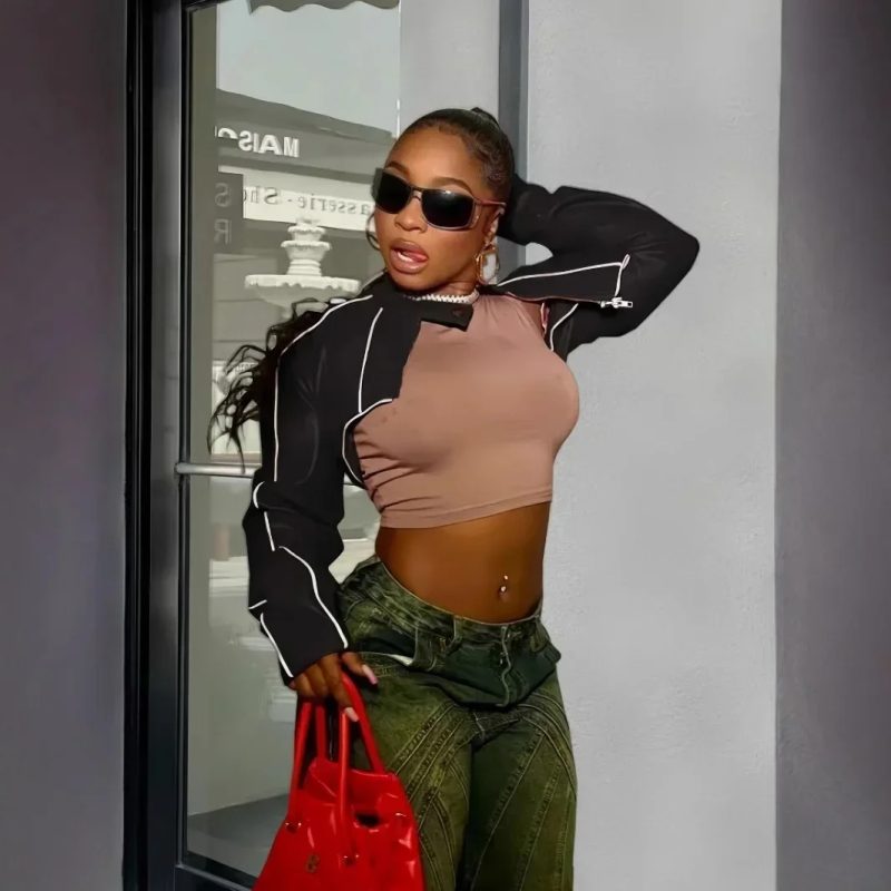 Red jacket Ladies Pu Leather Long Sleeve Crop Tops With Zipper Pu Leather Jacket Women Patent Leather Cropped Coat Short Jackets - Image 7
