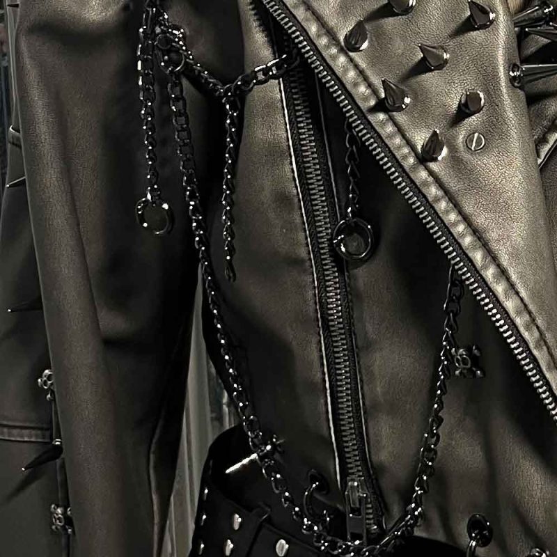 Emo E-Girls Gothic Grunge Harajuku Y2K PU Leather Jacket Spike Studded Rivet Punk Rock Goth Chain Trendy Vintage Coat - Image 5