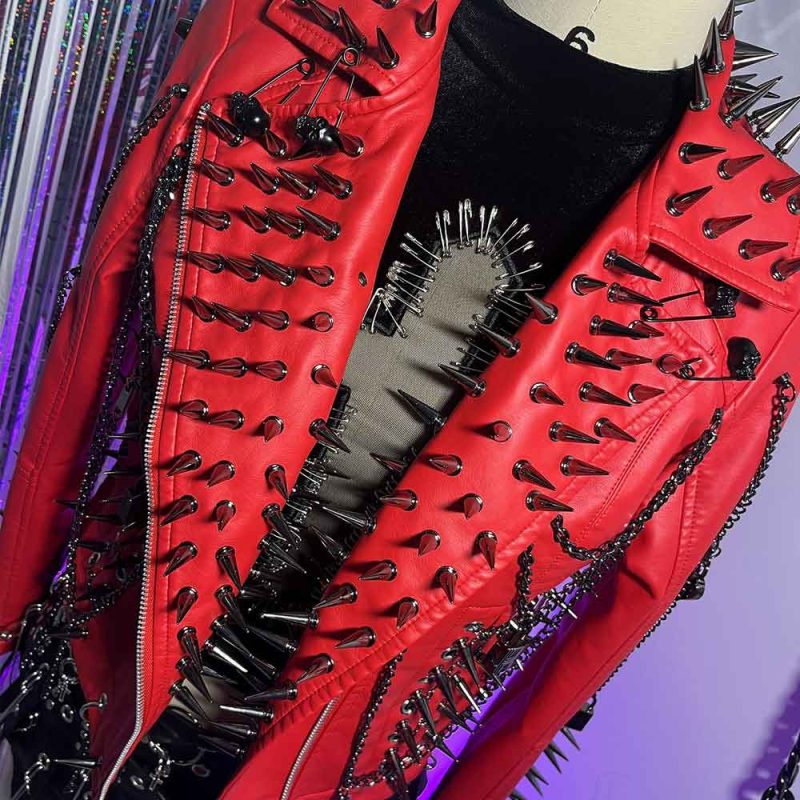 Punk Rock E-Girls Club Wear Harajuku Coat Goth Y2K Pu leather Jacket Zipper Spike Studded Rivet Grunge Chain Emo Gothic