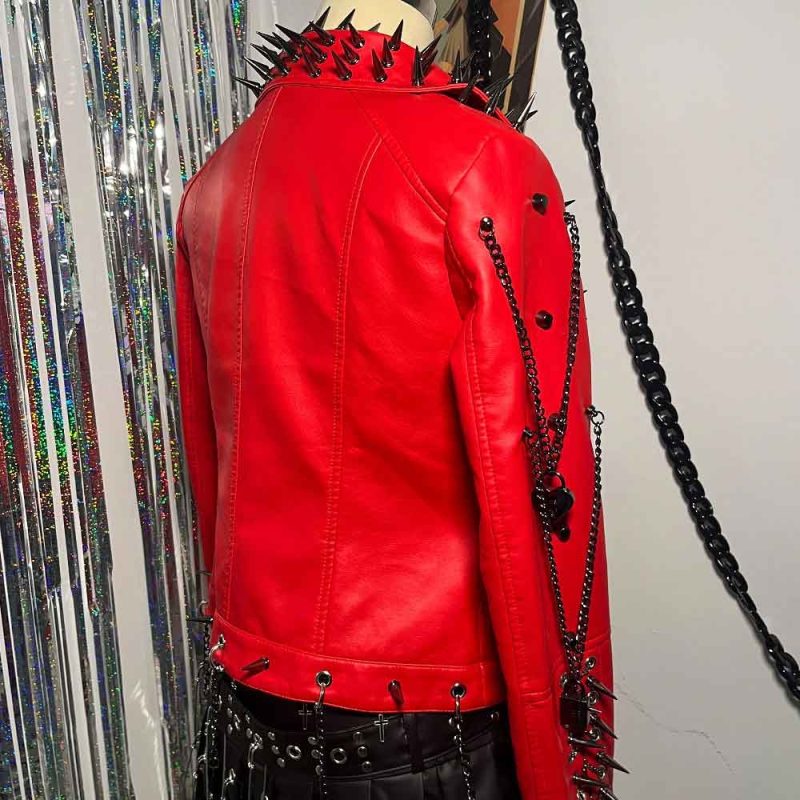 Punk Rock E-Girls Club Wear Harajuku Coat Goth Y2K Pu leather Jacket Zipper Spike Studded Rivet Grunge Chain Emo Gothic - Image 3