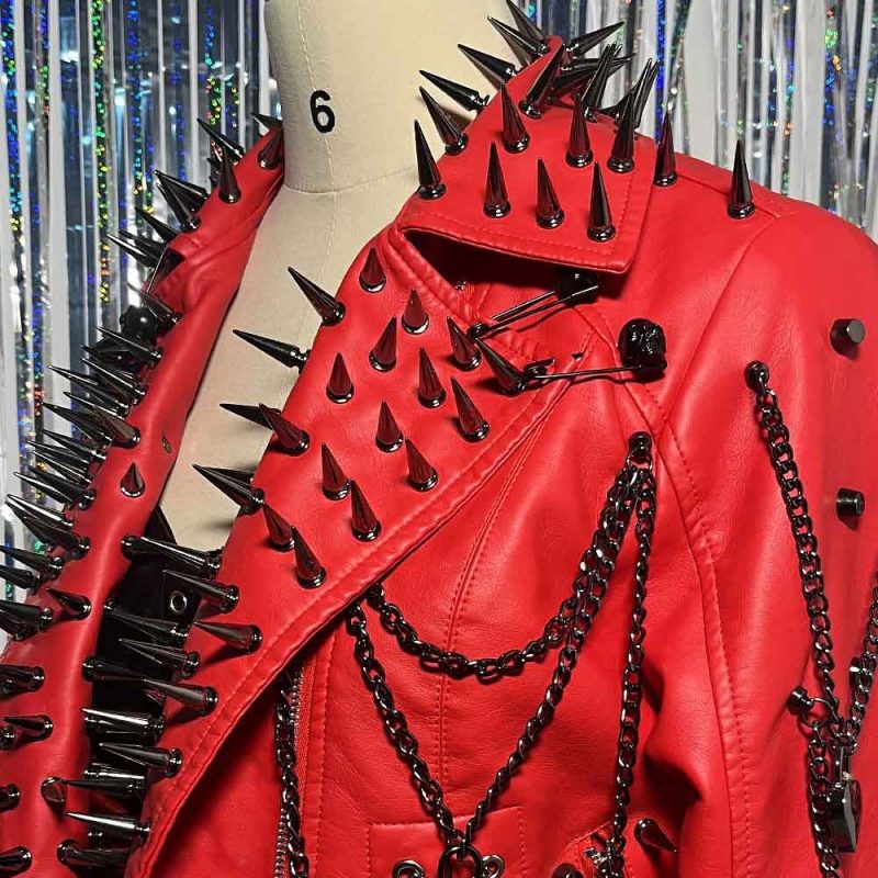 Punk Rock E-Girls Club Wear Harajuku Coat Goth Y2K Pu leather Jacket Zipper Spike Studded Rivet Grunge Chain Emo Gothic - Image 5