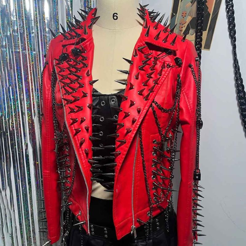 Punk Rock E-Girls Club Wear Harajuku Coat Goth Y2K Pu leather Jacket Zipper Spike Studded Rivet Grunge Chain Emo Gothic - Image 7
