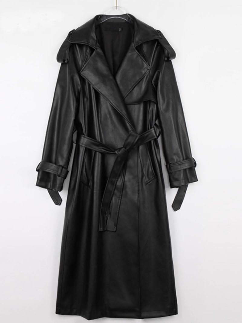 Mauroicardi Spring Autumn Black Long Soft Pu Leather Trench Coat for Women Sashes Loose Casual White Waterproof Overcoat 2025 - Image 2