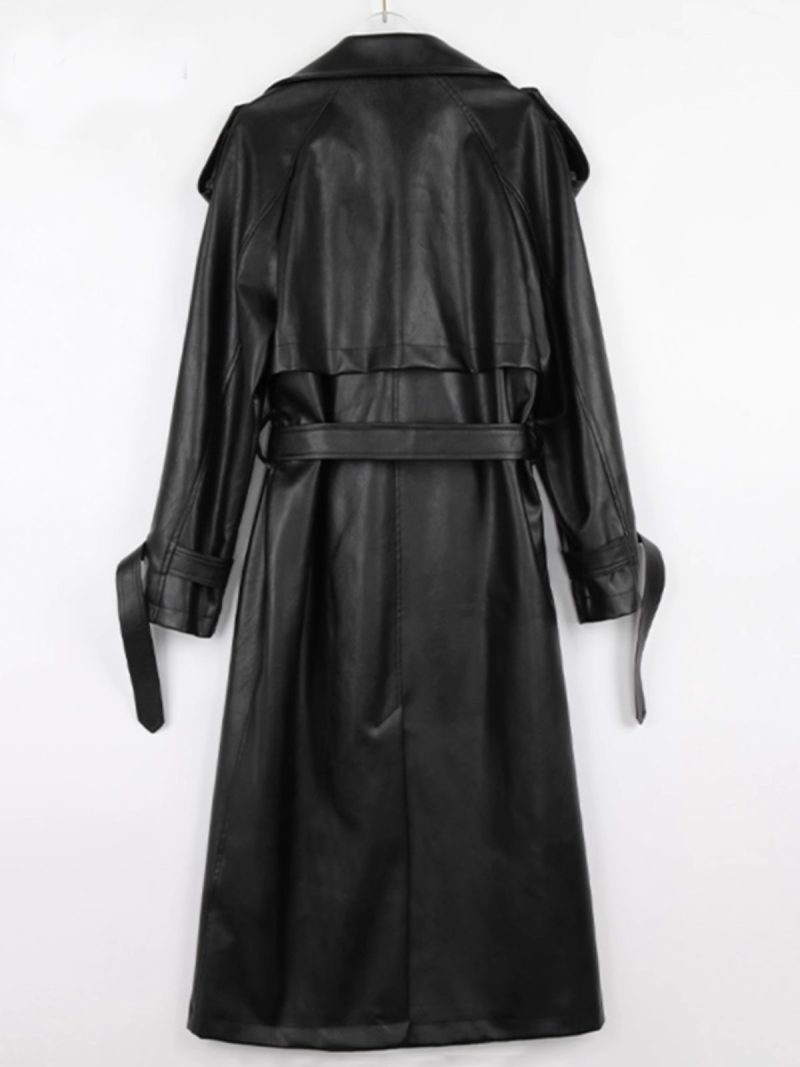 Mauroicardi Spring Autumn Black Long Soft Pu Leather Trench Coat for Women Sashes Loose Casual White Waterproof Overcoat 2025 - Image 3