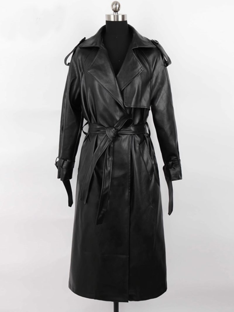 Mauroicardi Spring Autumn Black Long Soft Pu Leather Trench Coat for Women Sashes Loose Casual White Waterproof Overcoat 2025 - Image 4