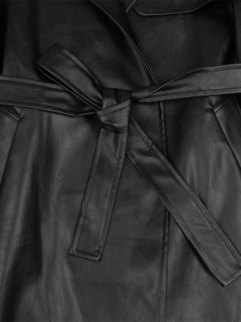 Mauroicardi Spring Autumn Black Long Soft Pu Leather Trench Coat for Women Sashes Loose Casual White Waterproof Overcoat 2025 - Image 5