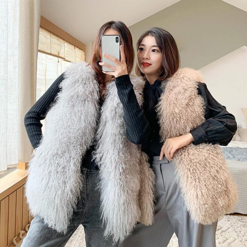 New Real Sheep Fur Vest 100% Natural Mongolia Fur Gilet Pure Long Fur Genuine Fur Oversize Vest ksr801 - Image 2