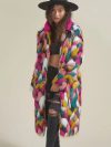 Women Faux Fur Long Coat Rainbow Colorful Fashion Faux Fox Fur Autumn Winter Lady Casual Street Warm Quality 2023 Cloth
