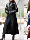 2020 Women Autumn Winter Solid Color Faux Leather Long Slim Wind Coat Windbreaker Women's Clothing женская куртка femme veste