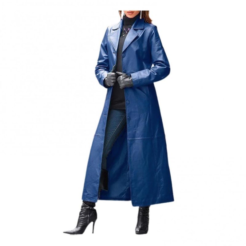 2020 Women Autumn Winter Solid Color Faux Leather Long Slim Wind Coat Windbreaker Women's Clothing женская куртка femme veste - Image 4