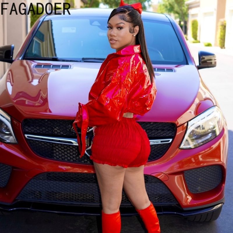 FAGADOER Punk Gothic Red Leather Jacket Women Fashion Zip Patchwork Crop Jacket Hot Girl Y2k Streetwear Autumn Clothing New - Image 3