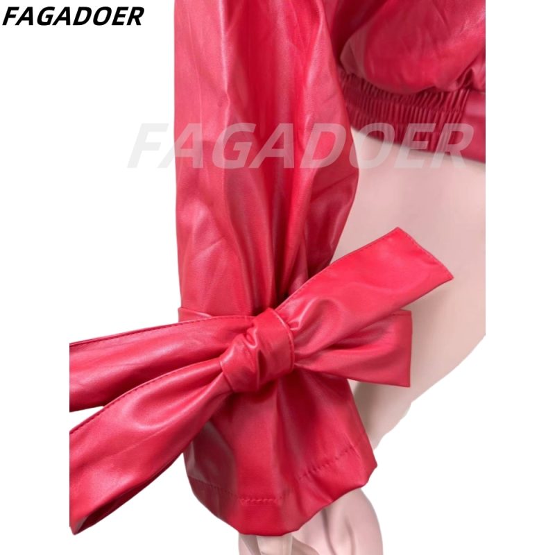 FAGADOER Punk Gothic Red Leather Jacket Women Fashion Zip Patchwork Crop Jacket Hot Girl Y2k Streetwear Autumn Clothing New - Image 6