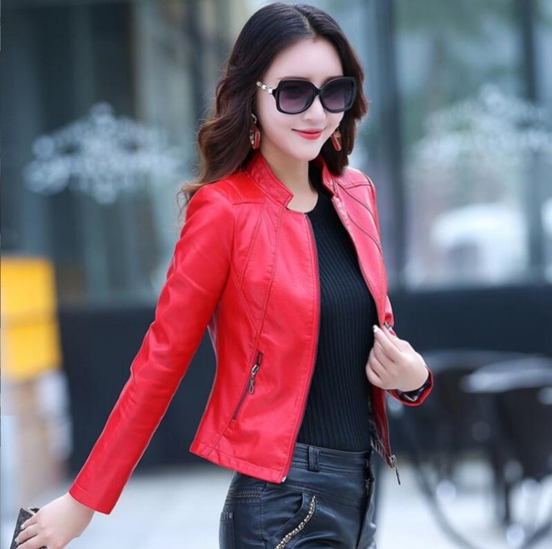 Spring Genuine Leather Jacket Women Real Orange Leather New Outerwear Sheepskin Coat Women's Moto Biker Zipper Jackets - Image 2
