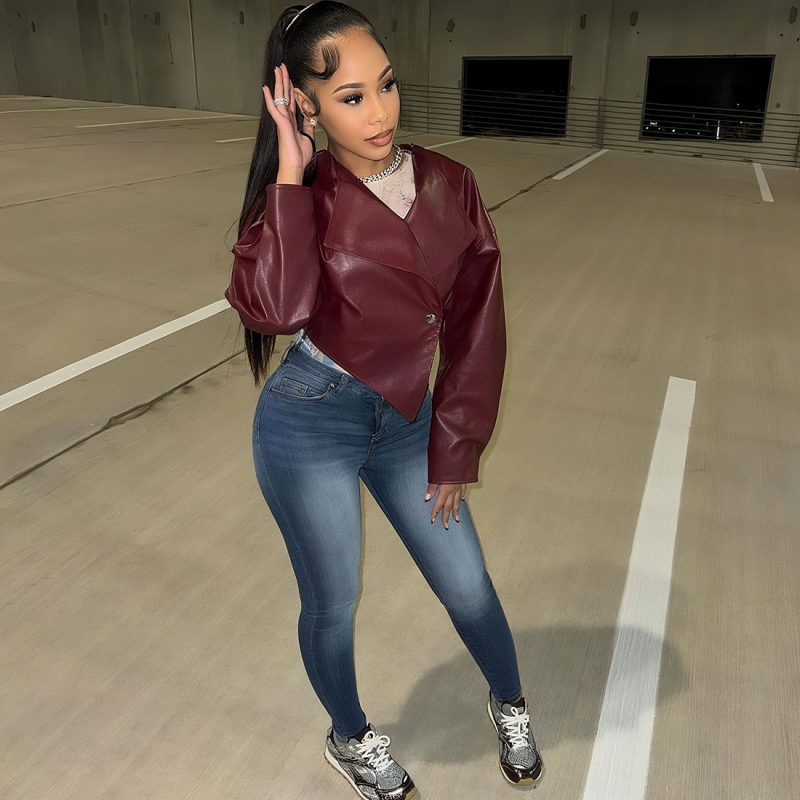 Vintage Faux Leather Cropped Jackets Coats Women Single Breasted Loose Short Jacket Chic Motorcycle Outwears 2025 Fall Winter - Image 3
