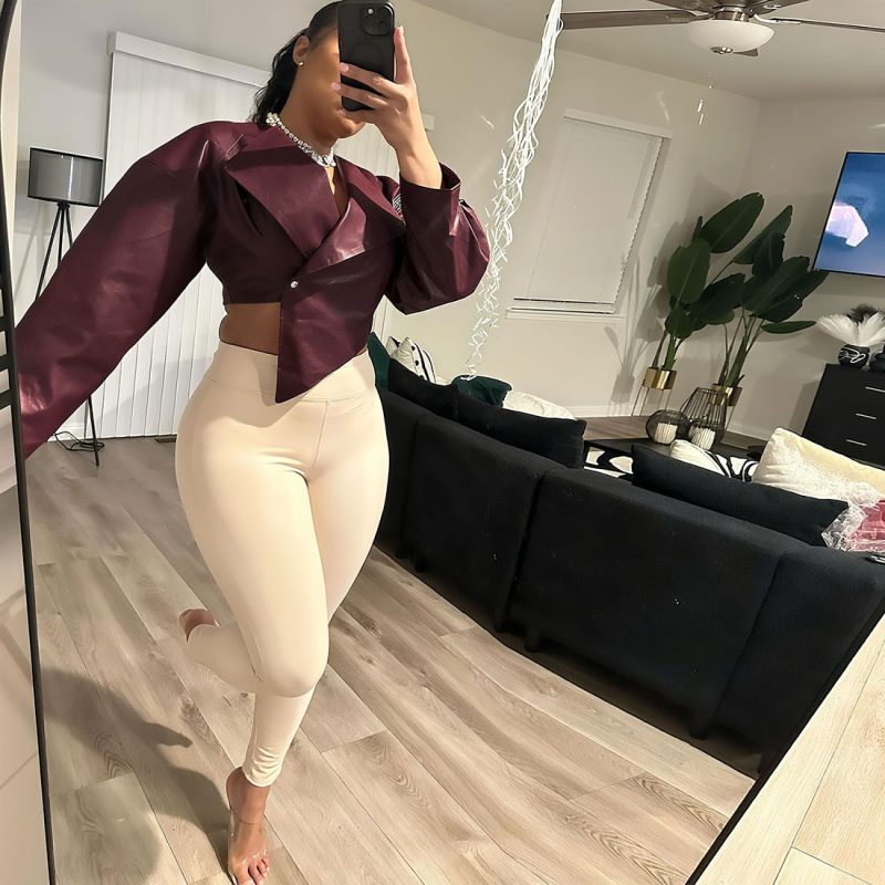 Vintage Faux Leather Cropped Jackets Coats Women Single Breasted Loose Short Jacket Chic Motorcycle Outwears 2025 Fall Winter - Image 4