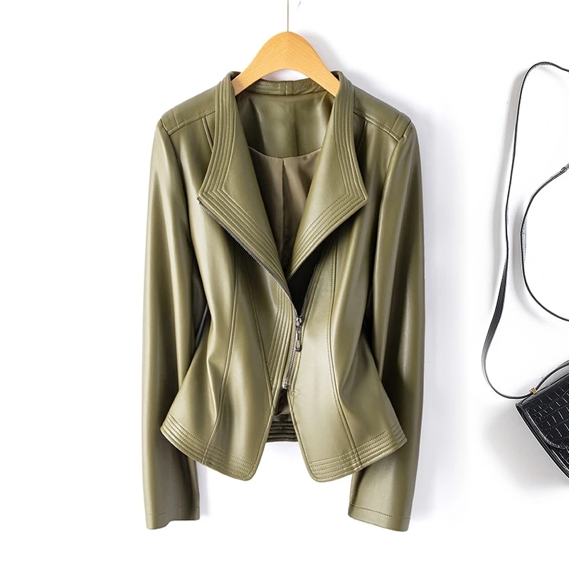Genuine Leather Women's Short Slim Sheepskin 2025 Spring Autumn Leather Jacket New Long Sleeve Suit Collar Zipper Little Coat