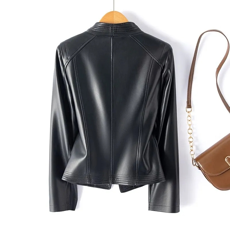 Genuine Leather Women's Short Slim Sheepskin 2025 Spring Autumn Leather Jacket New Long Sleeve Suit Collar Zipper Little Coat - Image 4