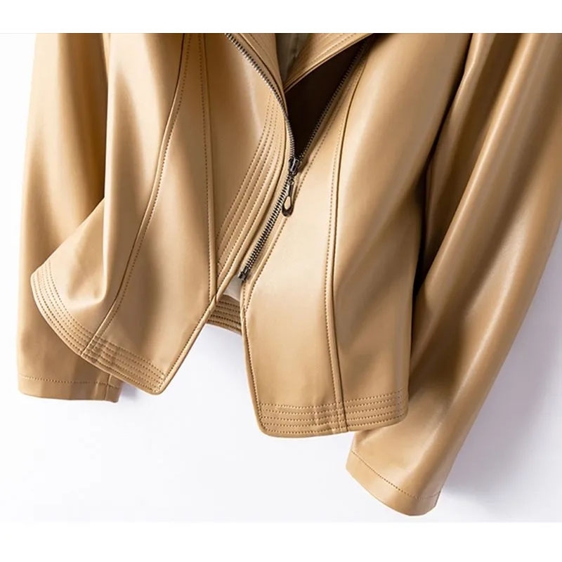 Genuine Leather Women's Short Slim Sheepskin 2025 Spring Autumn Leather Jacket New Long Sleeve Suit Collar Zipper Little Coat - Image 6