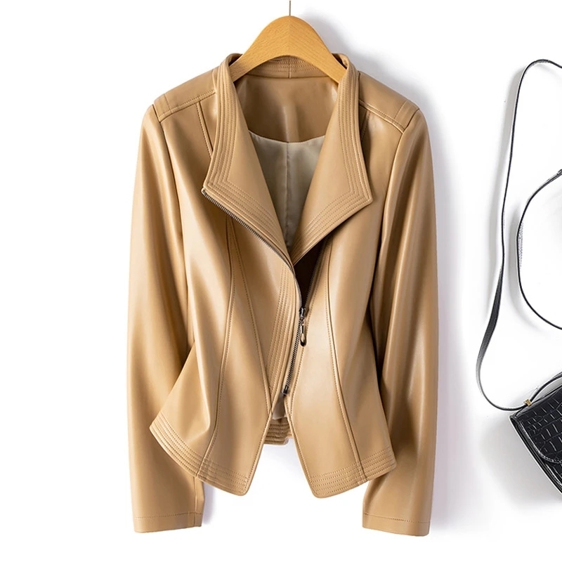 Genuine Leather Women's Short Slim Sheepskin 2025 Spring Autumn Leather Jacket New Long Sleeve Suit Collar Zipper Little Coat - Image 9