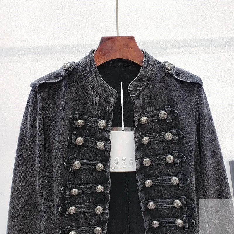 Korean Women Vintage Stand Collar Black Denim Jackets Double-breasted Slim Short Jeans Jacket Coat Female Outerwear Streetwear - Image 5