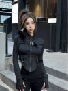 Japanese High Street Zipper Black Jackets Mujer 2025 Summer Irregular Slim Fit Coats Y2k E-Girl Long Sleeve Jacket for Women