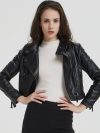 Women's PU Washed Leather Coat, Short Motorcycle Coat, Rivet Fashion, Short, Spring and Autumn, 2024
