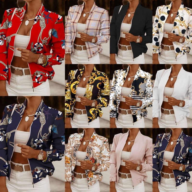 Women Autumn Retro Floral Print Jackets Spring Summer Long Sleeve Zipper Print Jacket Casual Pocket Slim Female Bomber Outwears - Image 3