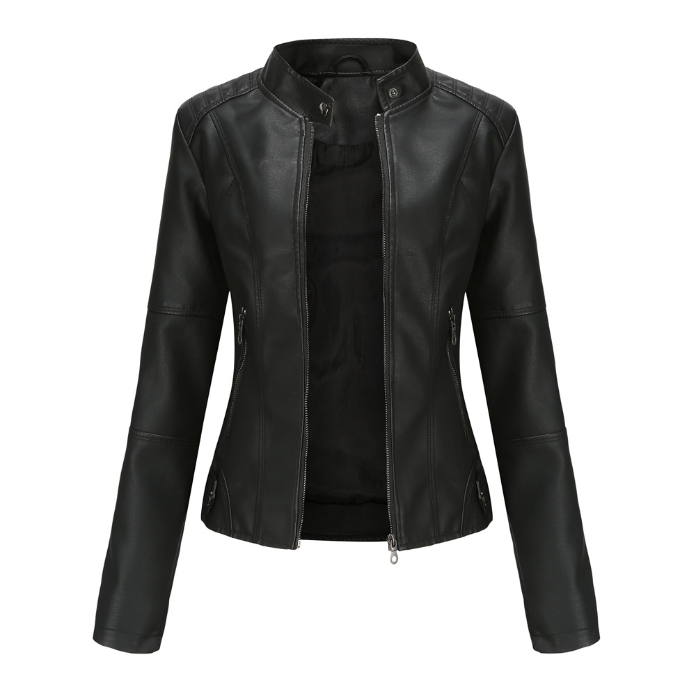 Women Leather Jacket 2025 Spring Autumn Black PU Leather Coat Stand-up Collar Motor Biker Jacket - Image 7