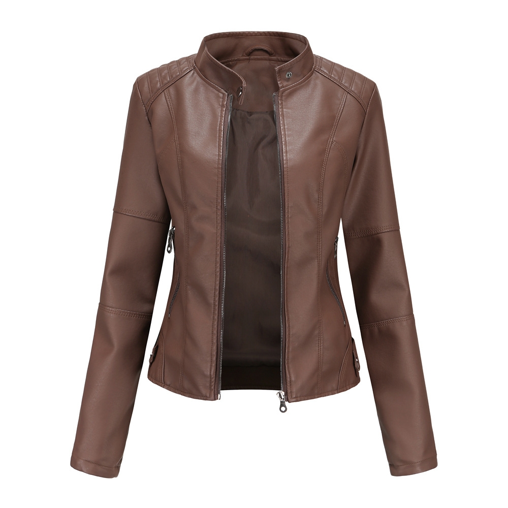 Women Leather Jacket 2025 Spring Autumn Black PU Leather Coat Stand-up Collar Motor Biker Jacket - Image 9