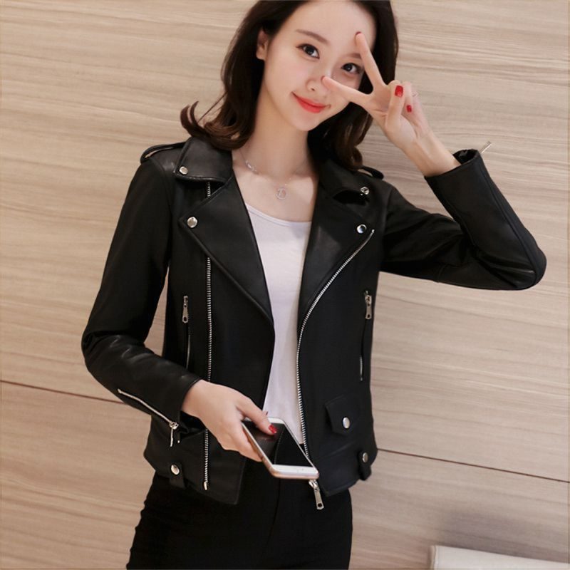 Women Cool Slim Fit Faux Leather Jacket Long Sleeve Zipper Fitted Coat Fall Biker PU Leater 2024 Classic Motorcycle Suit Jackets - Image 2