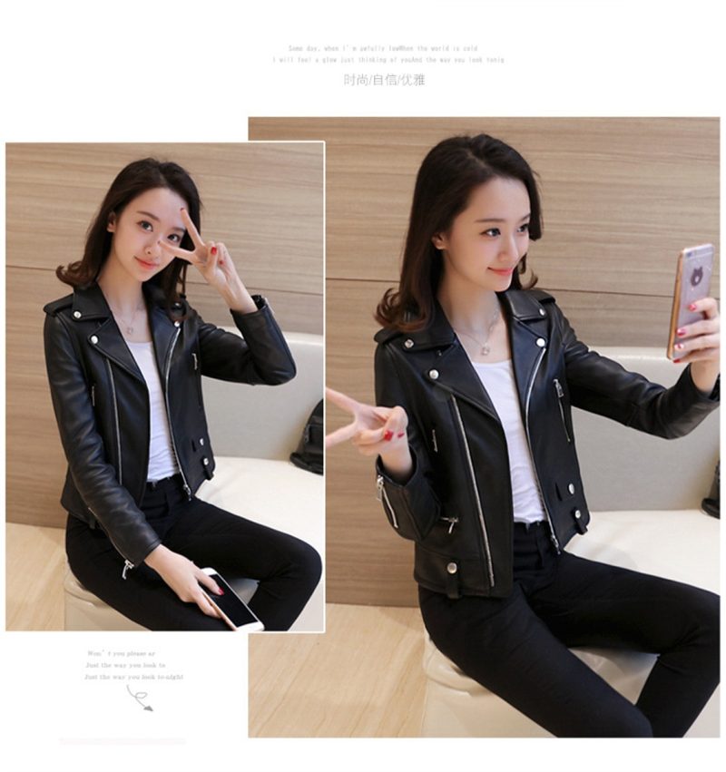 Women Cool Slim Fit Faux Leather Jacket Long Sleeve Zipper Fitted Coat Fall Biker PU Leater 2024 Classic Motorcycle Suit Jackets - Image 3